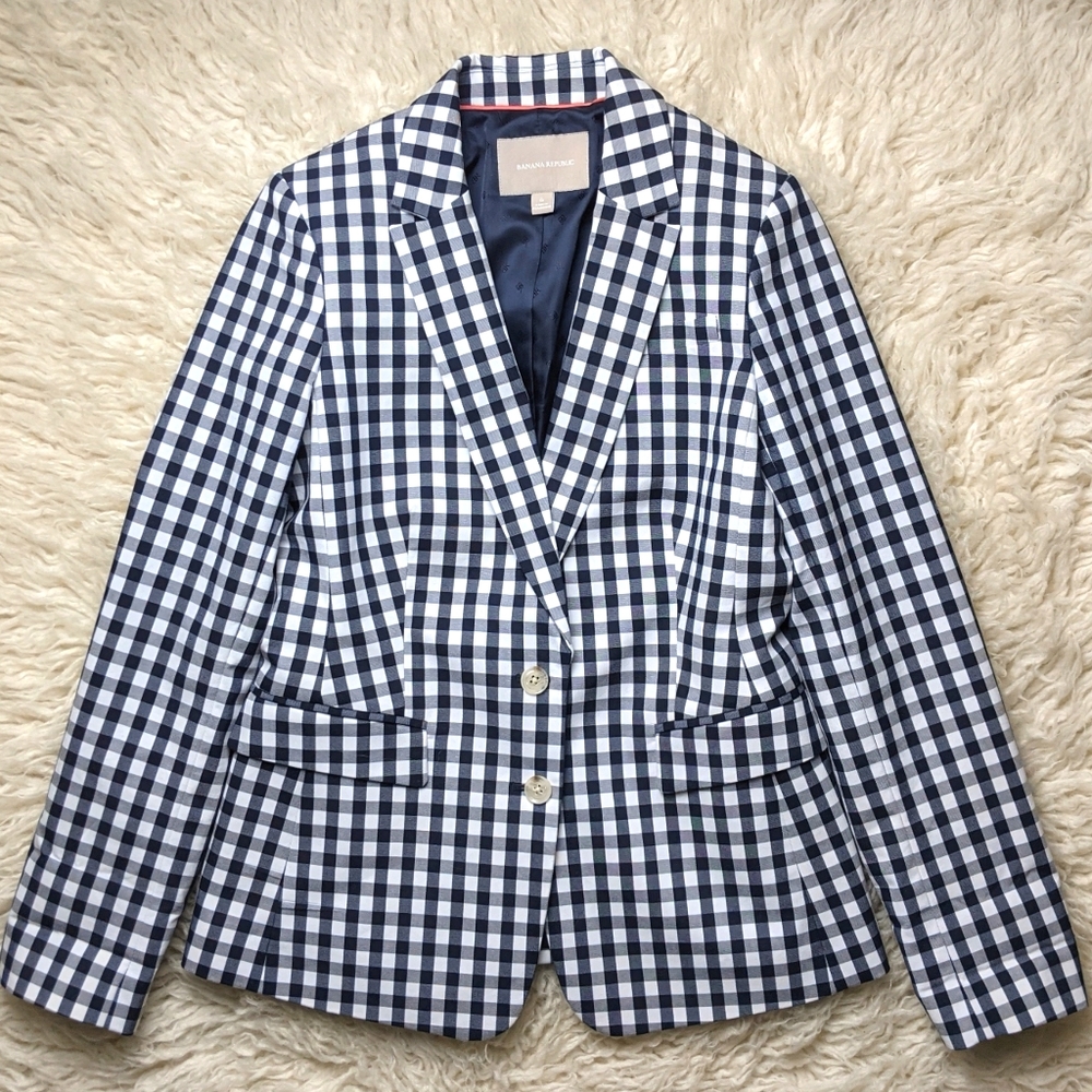 Banana Republic Navy and White Check Blazer 6